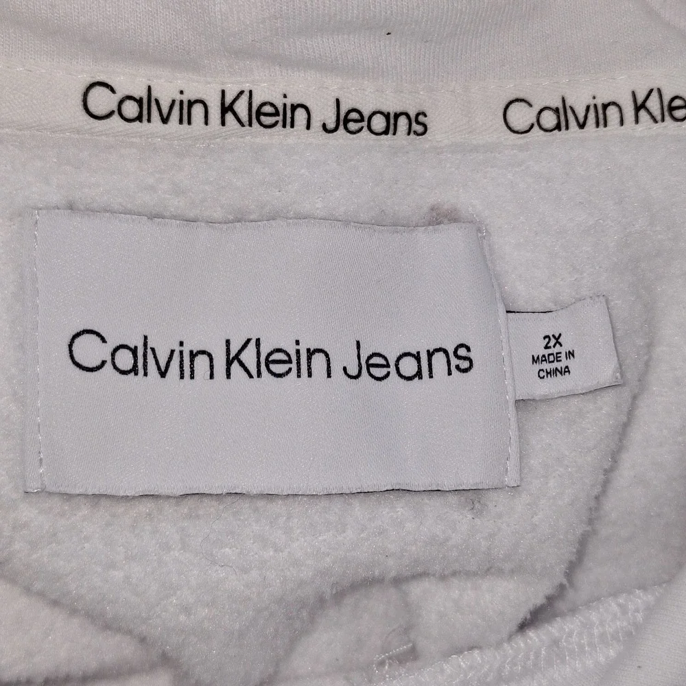 Calvin Klein Jeans Womens 2X White Sequin Logo Hoodie Pullover Sweatshirt